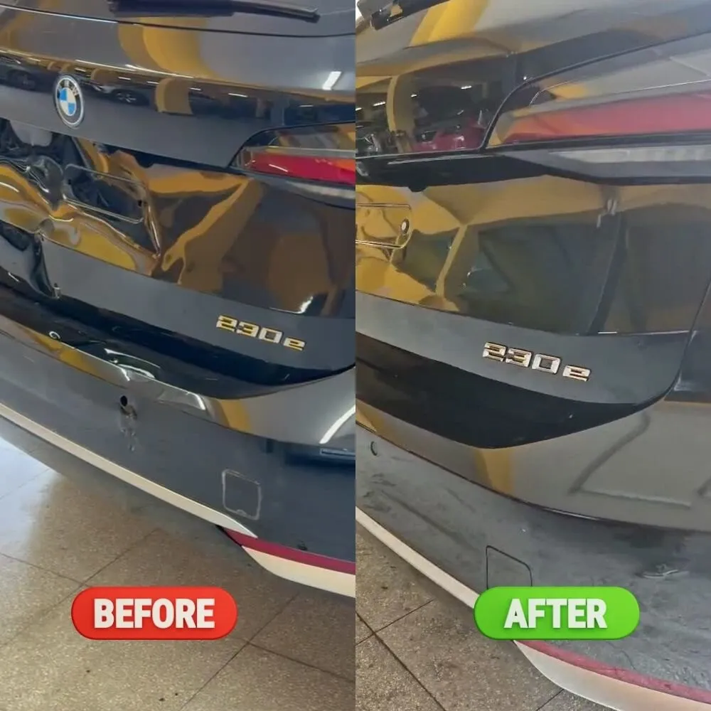 BMW bagaj kapağı hasarının boyasız düzeltilmesi — öncesi ve sonrası