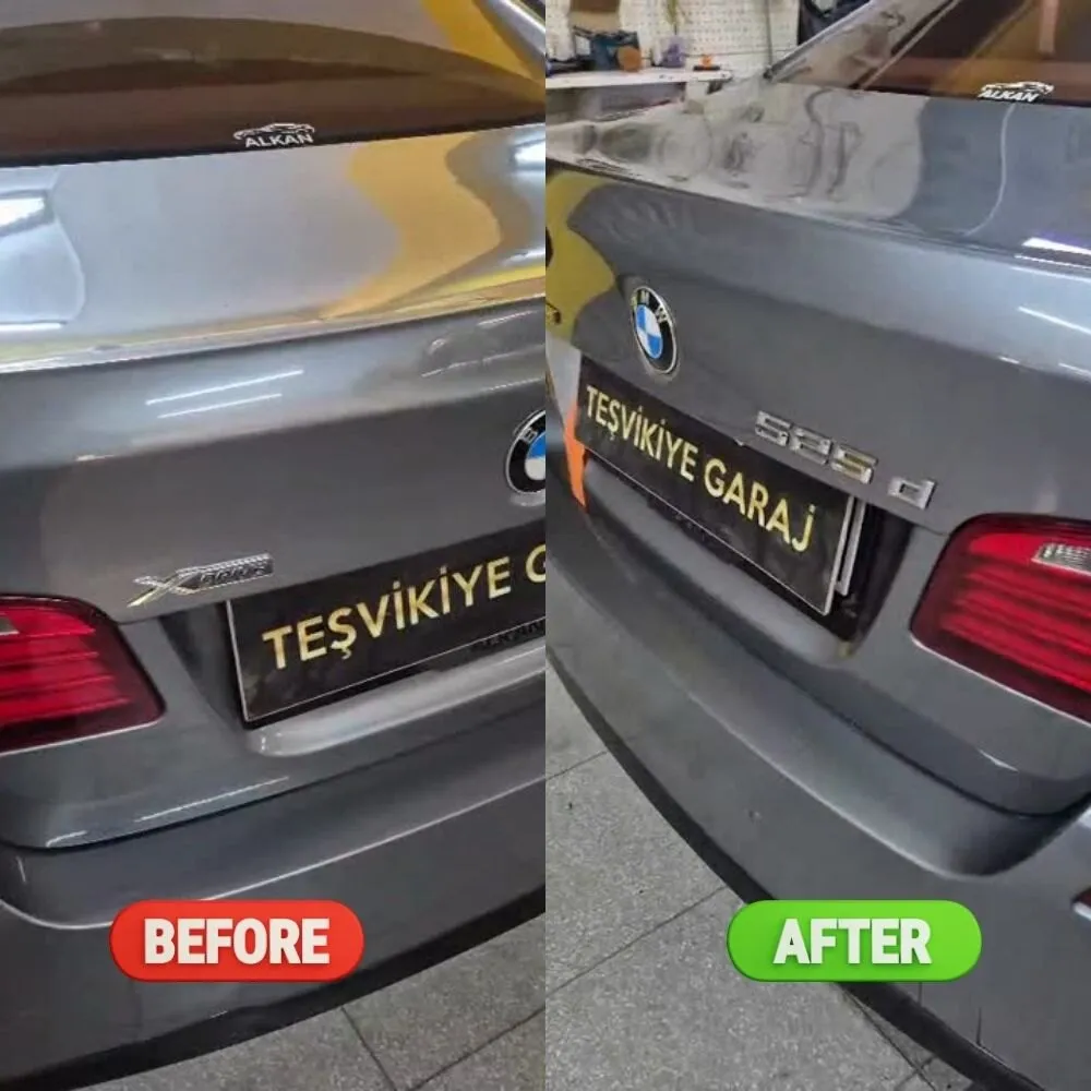 Araç kapısında refleksiyon ışığı altında göçük düzeltme detayı